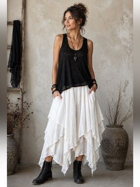Eileen Fisher 100% Linen Black Sheer Draped Tank Size M Lagenlook